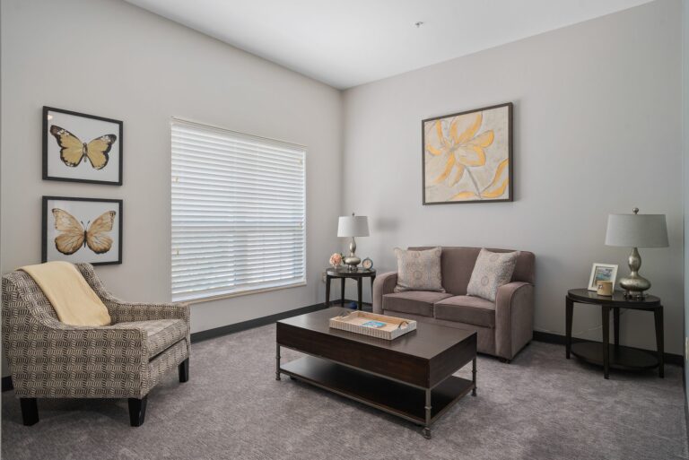 Model apartment living room at Gentry Park Orlando senior living