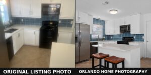 Before and after kitchen photos — original listing photo vs professional real estate photography by Orlando Home Photography