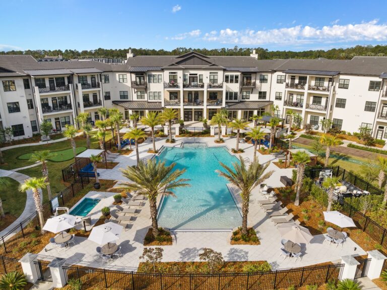 Aerial view of the resort-style pool courtyard at Starling at Nocatee